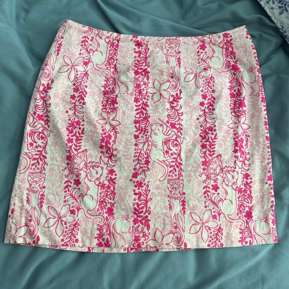 Lilly Pulitzer 100% Cotton Pink and White Mini Skirt Size 6